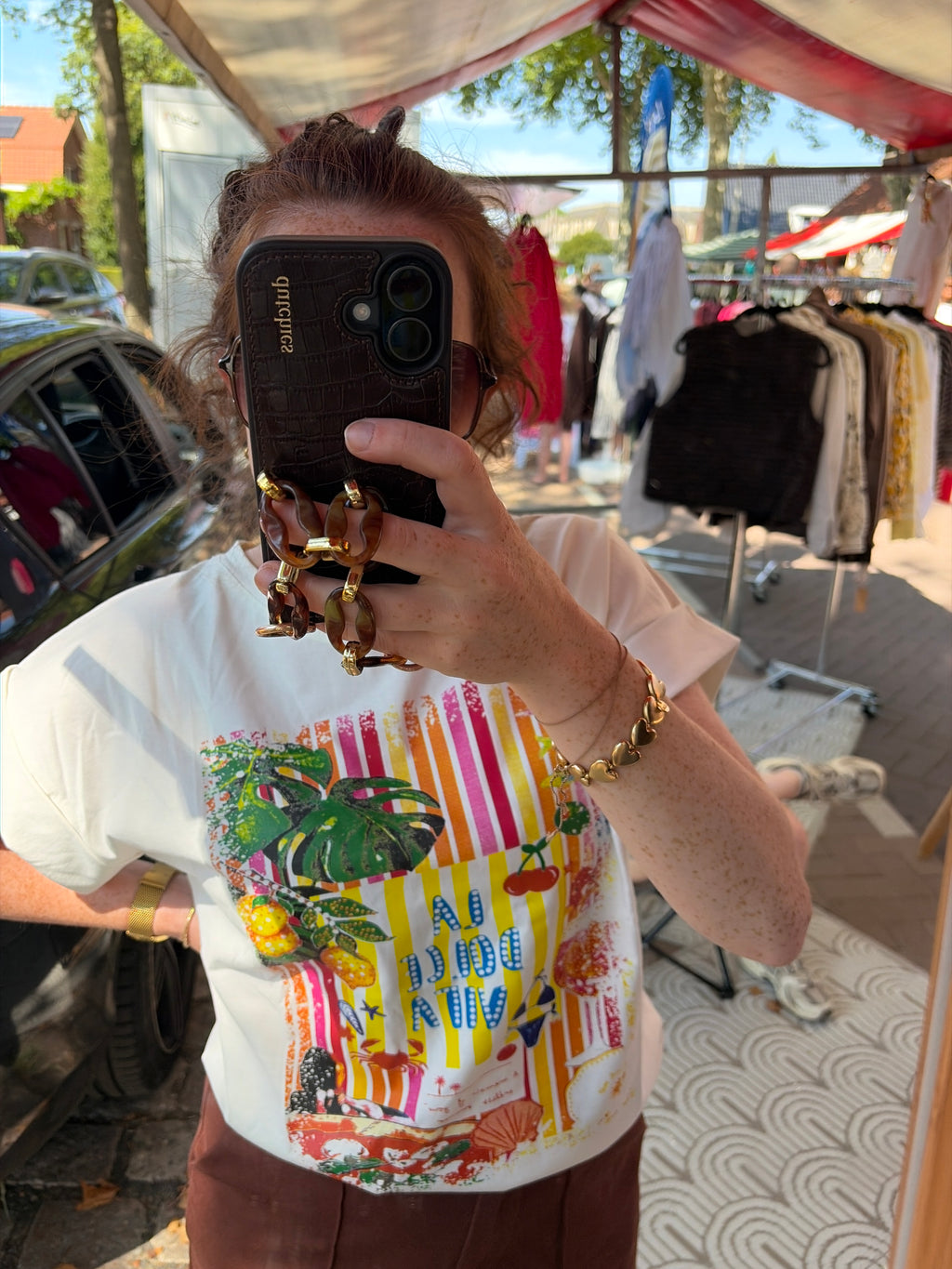 Wit shirt La dolce Vita rood/roze